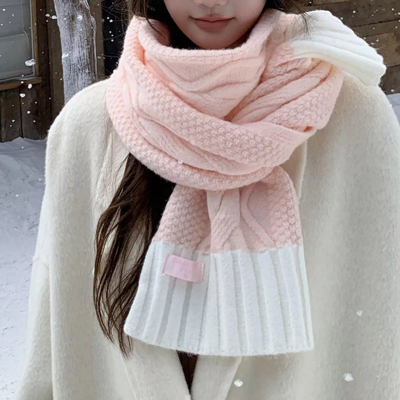 Two tone cable knitted scarf front drape