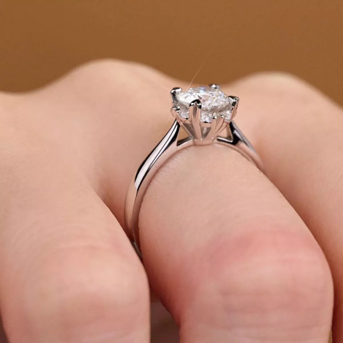 Close up of moissanite stones in sterling silver setting
