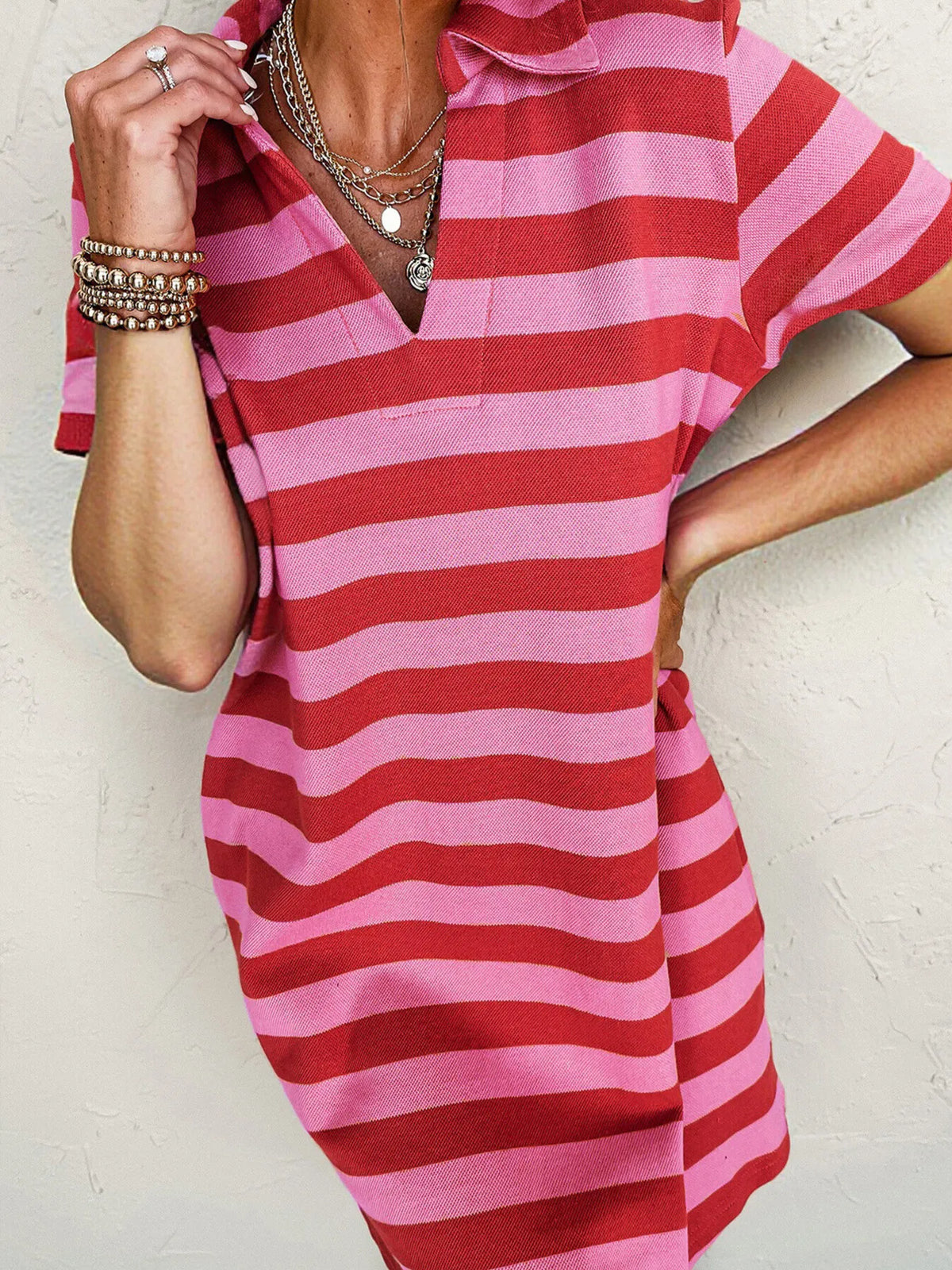 Striped collared dress full length styling