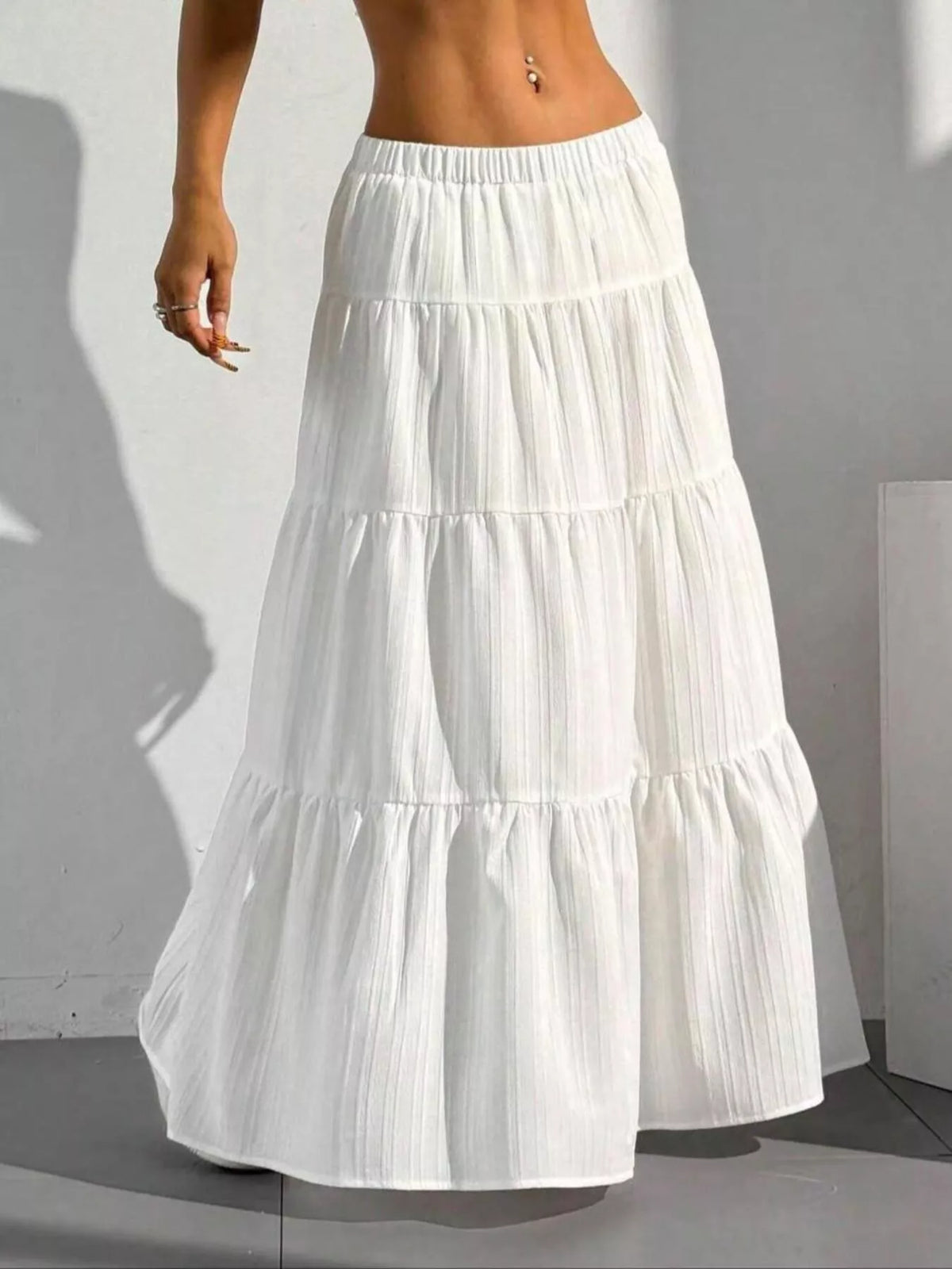 Flowy tiered maxi skirt front view