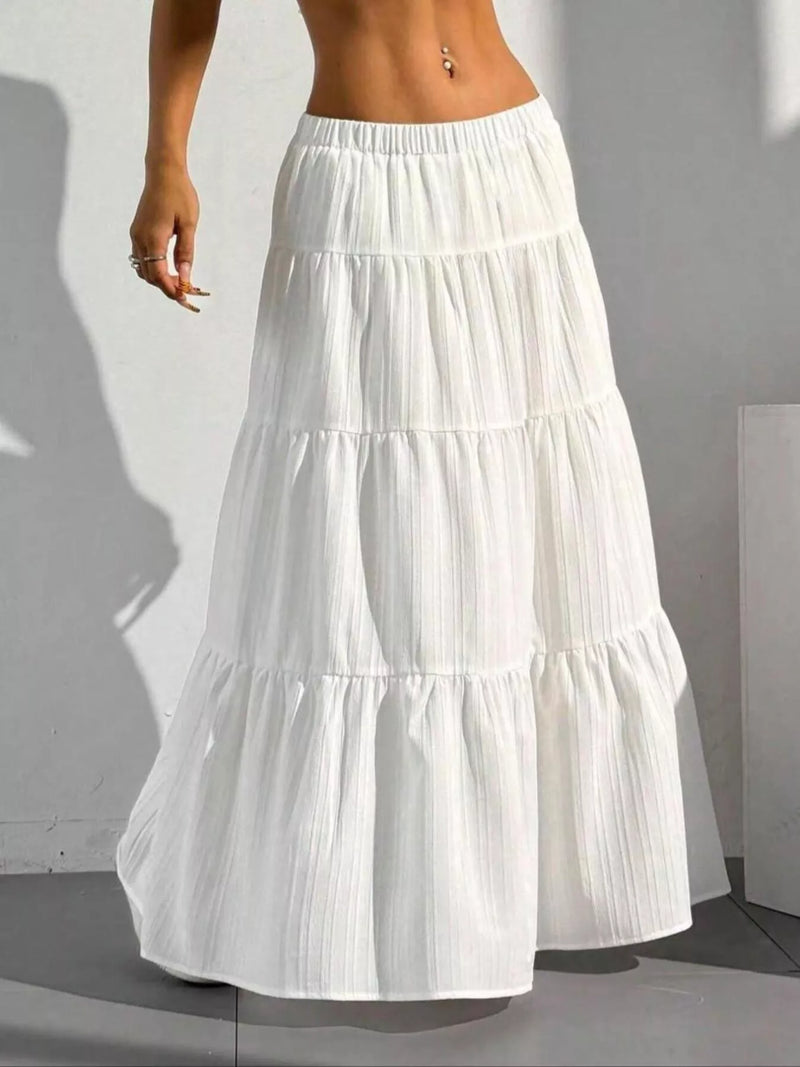Flowy tiered maxi skirt front view