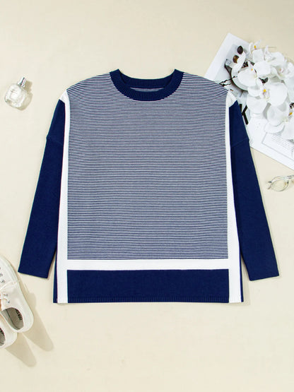 Stripe Dolman Oversize Tunic Sweater - Fashorio