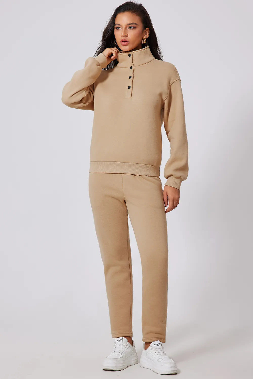 Half Snap Turtleneck Top and Pants Active Set - Fashorio