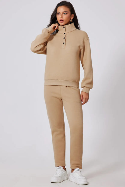 Half Snap Turtleneck Top and Pants Active Set - Fashorio
