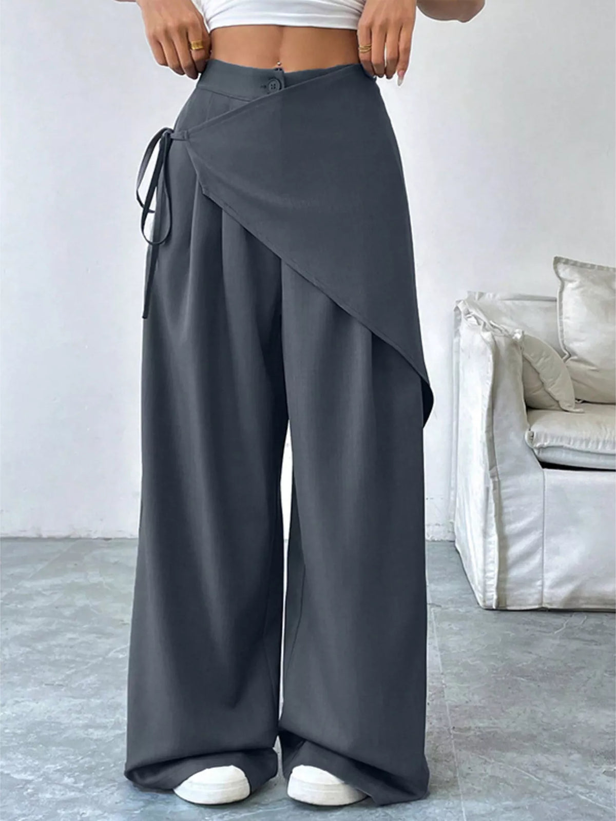 Back view of the wrap wide leg trousers