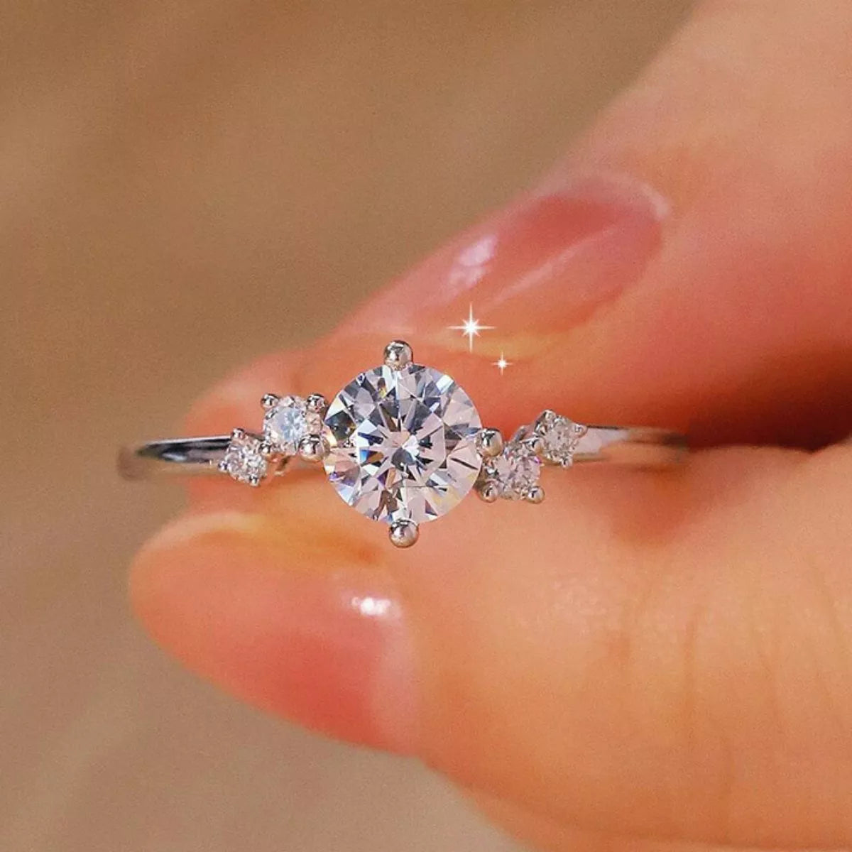 1 carat moissanite adjustable ring in sterling silver
