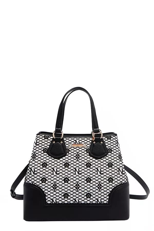 Monogram Pattern Handbag with Rhinestones Decor side view