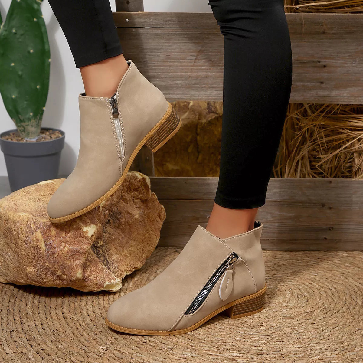Block Heel Ankle Boots front view
