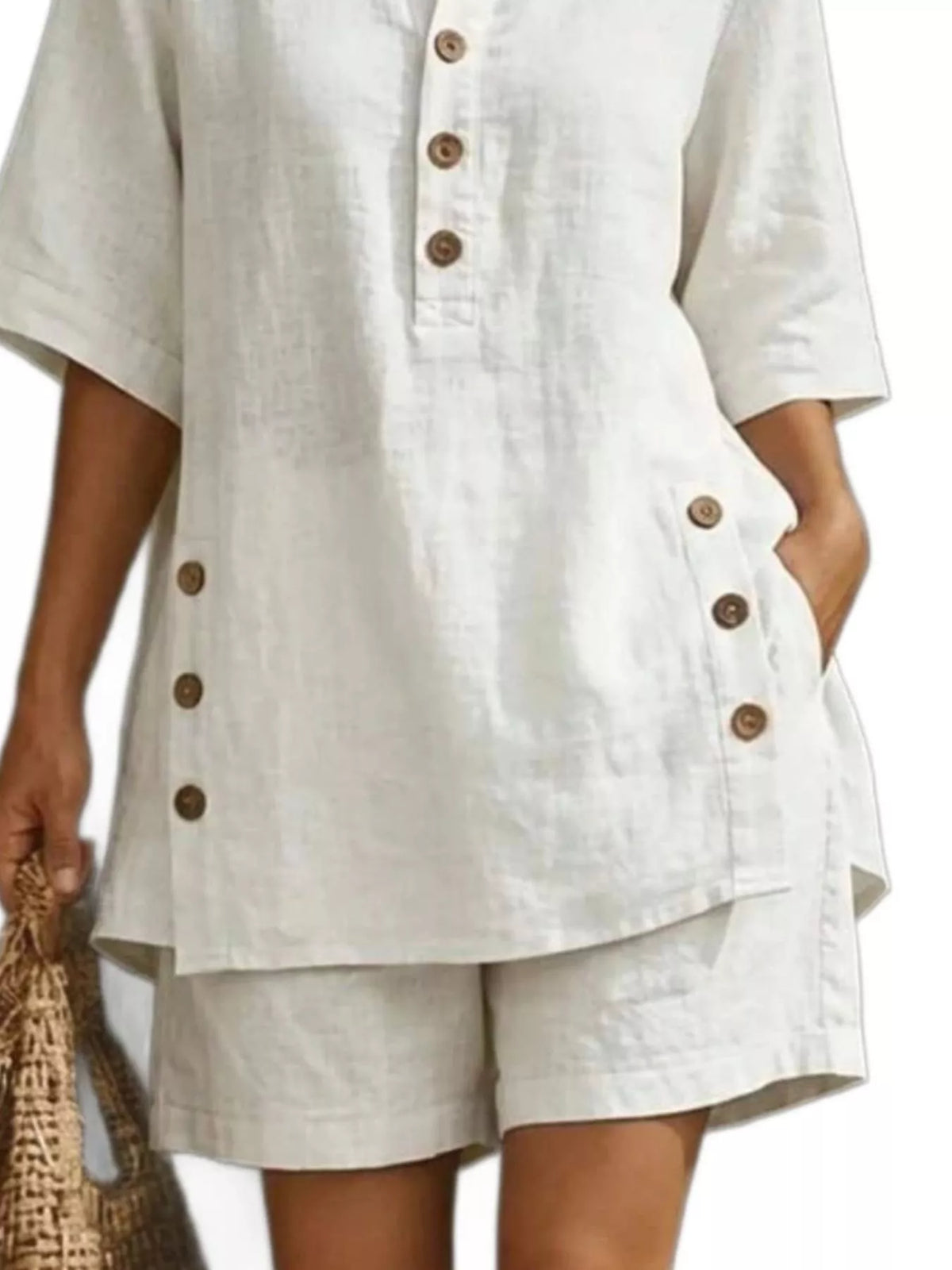Linen button down shirt and matching shorts coordinated set