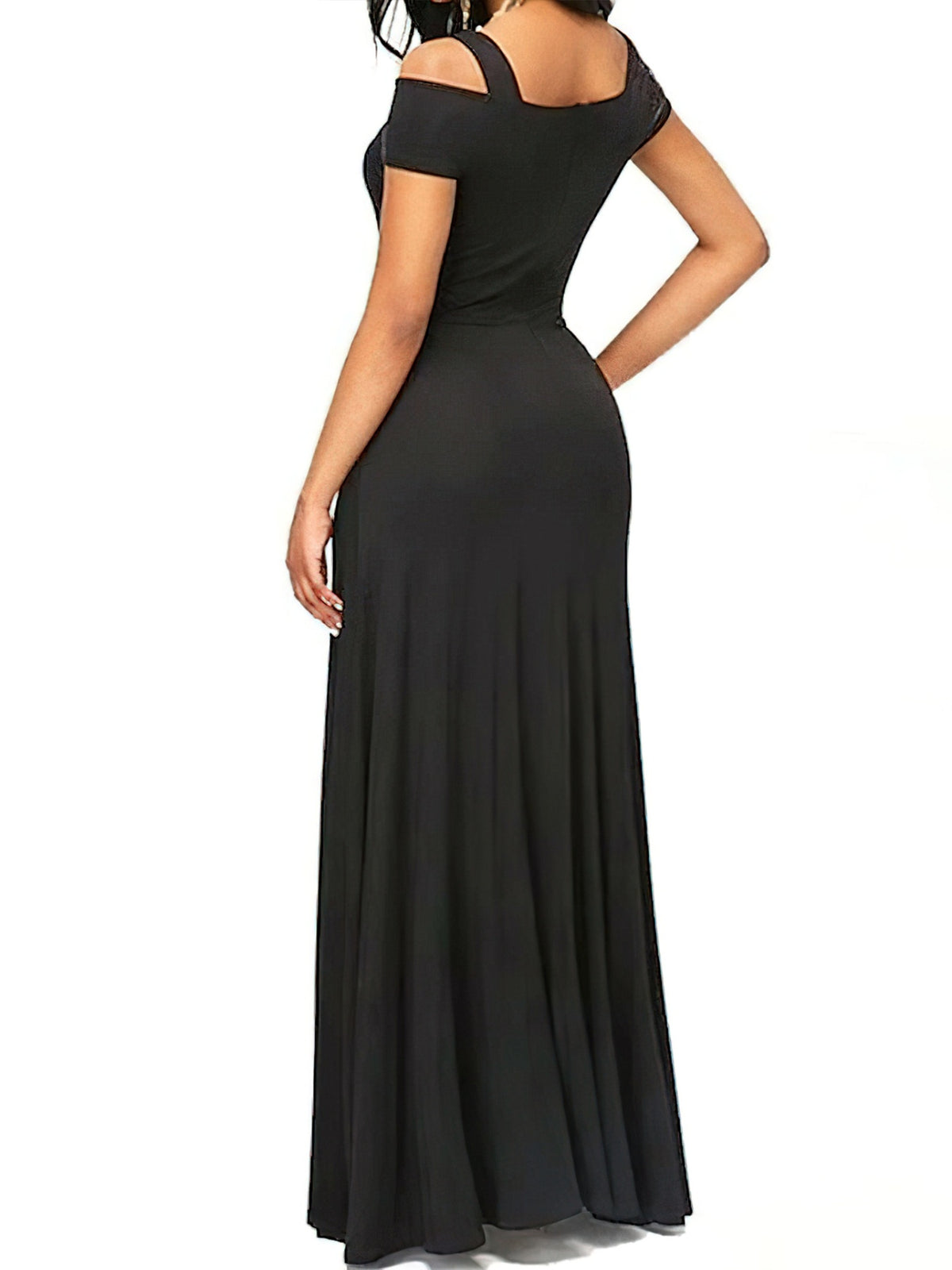 off shoulder slit maxi dress back view