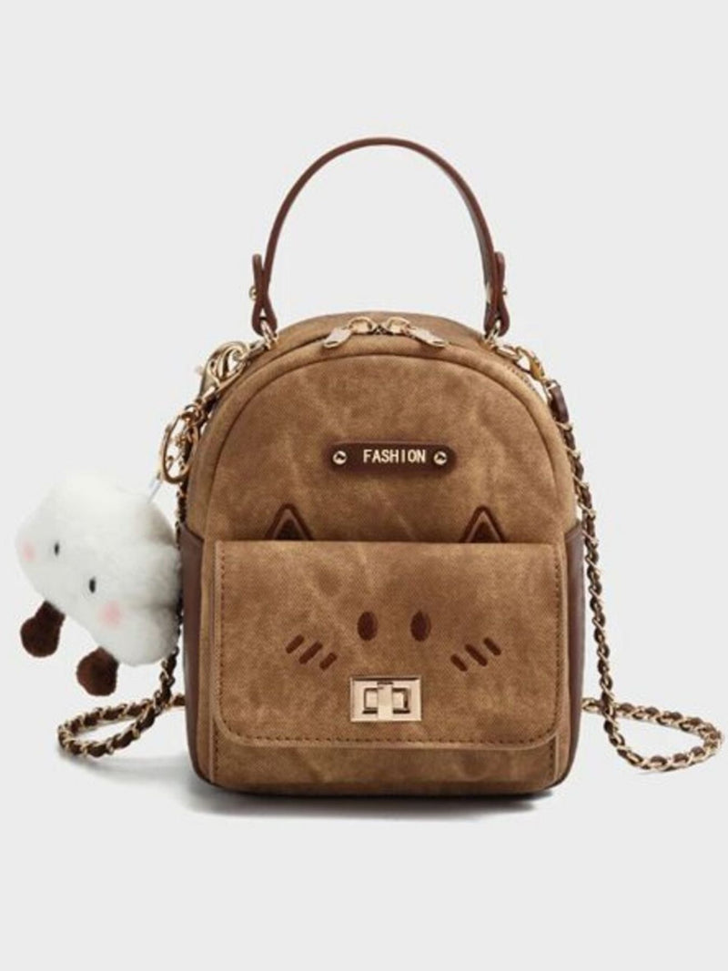 khaki cartoon mini backpack front view