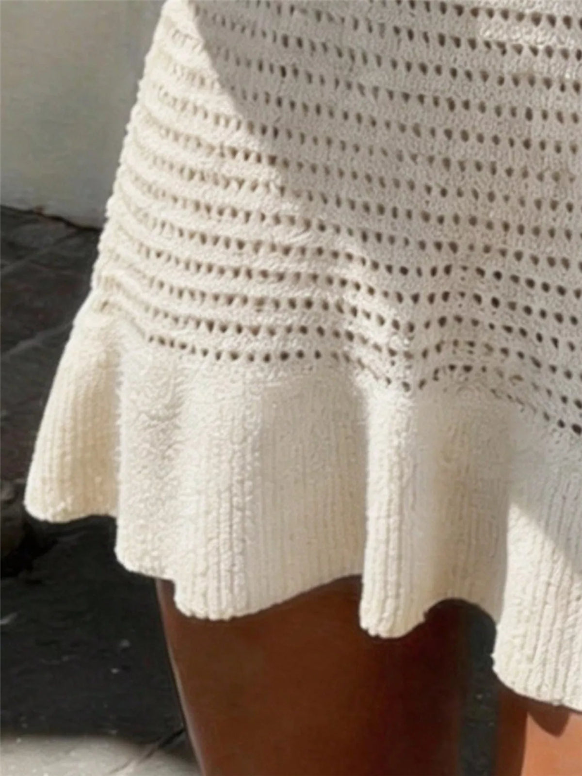 V neck crochet knit dress side profile