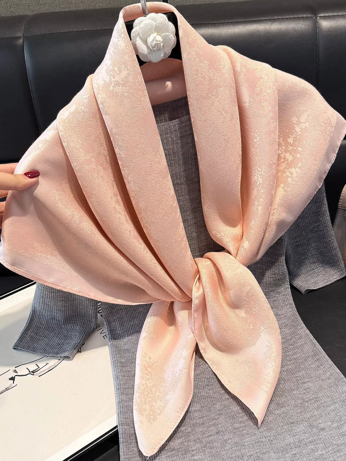 Pink silky square scarf