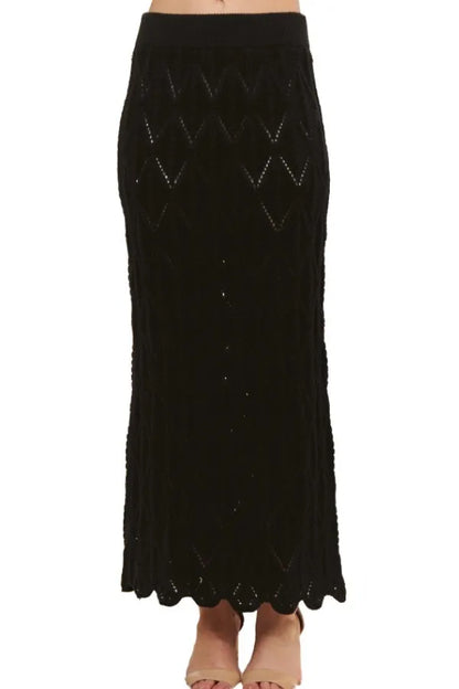 ADORA Scallop Trim Detail Knit Skirt BLACK - Fashorio