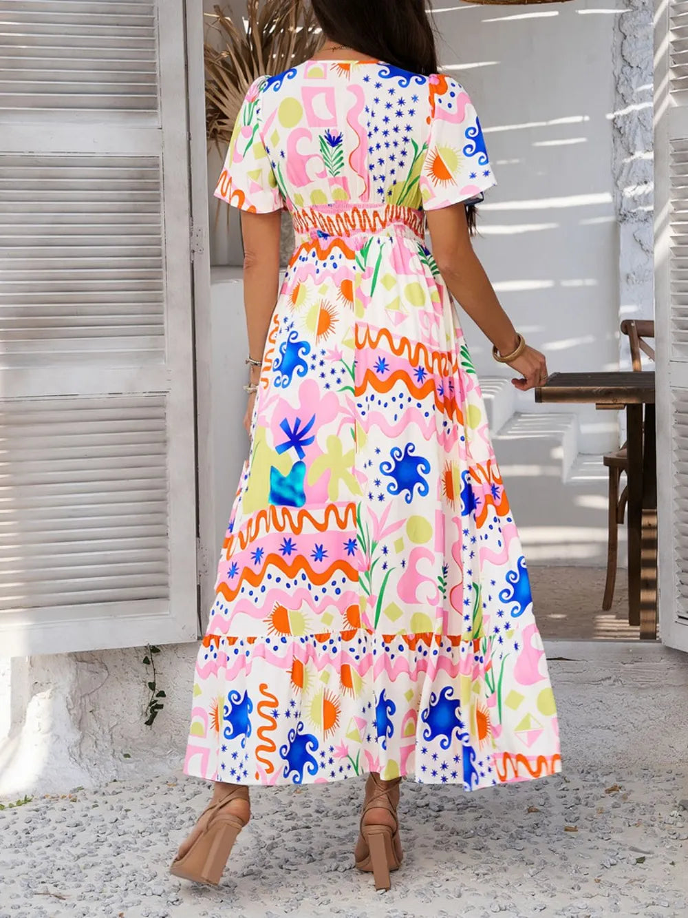 Smocked maxi dress neckline detail