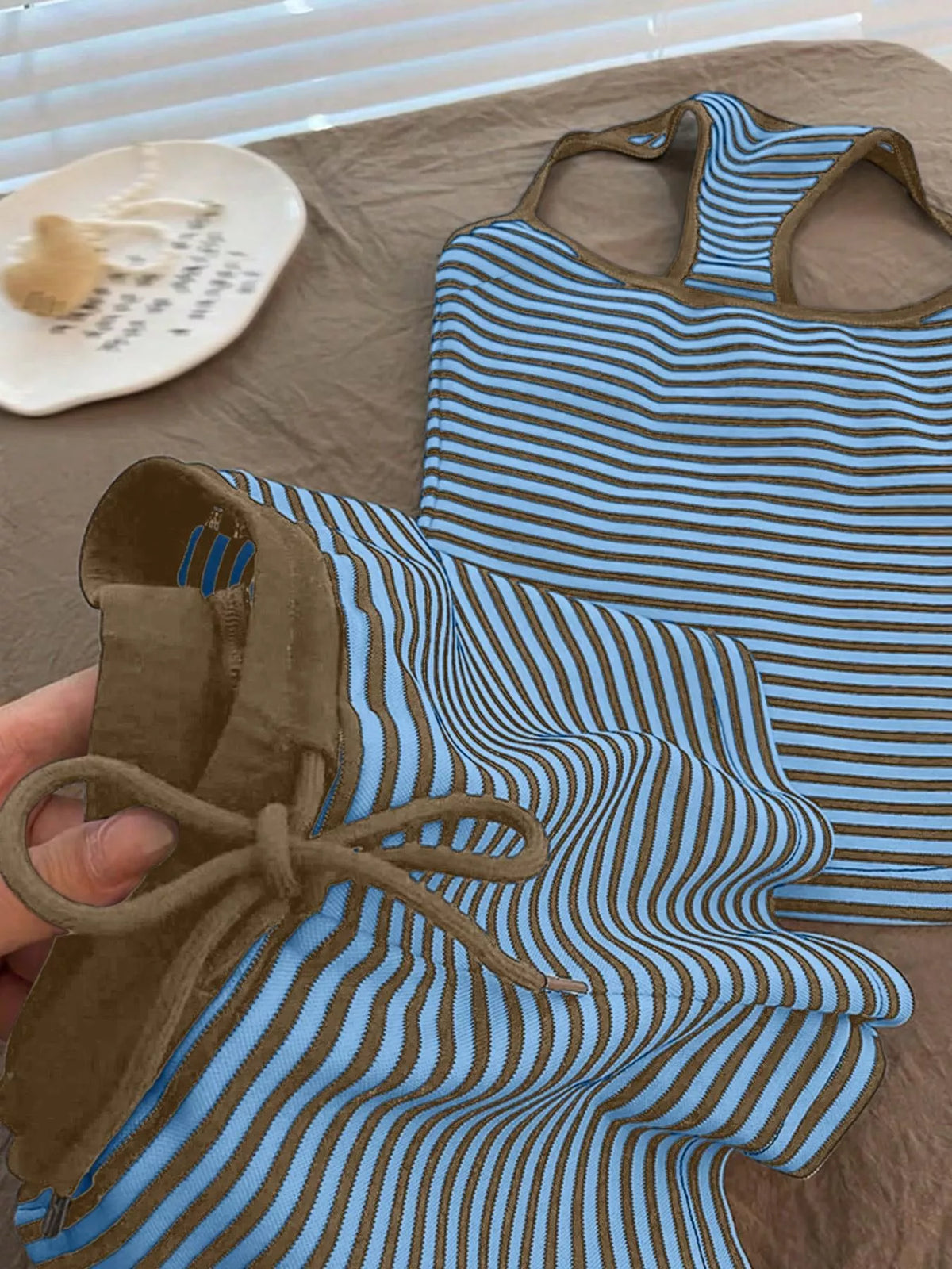 Striped tank and shorts set color option