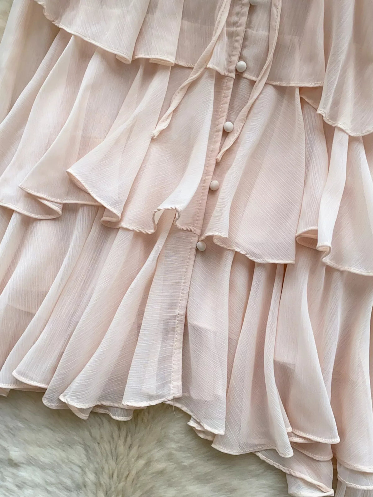 ruffle tiered chiffon blouse close up