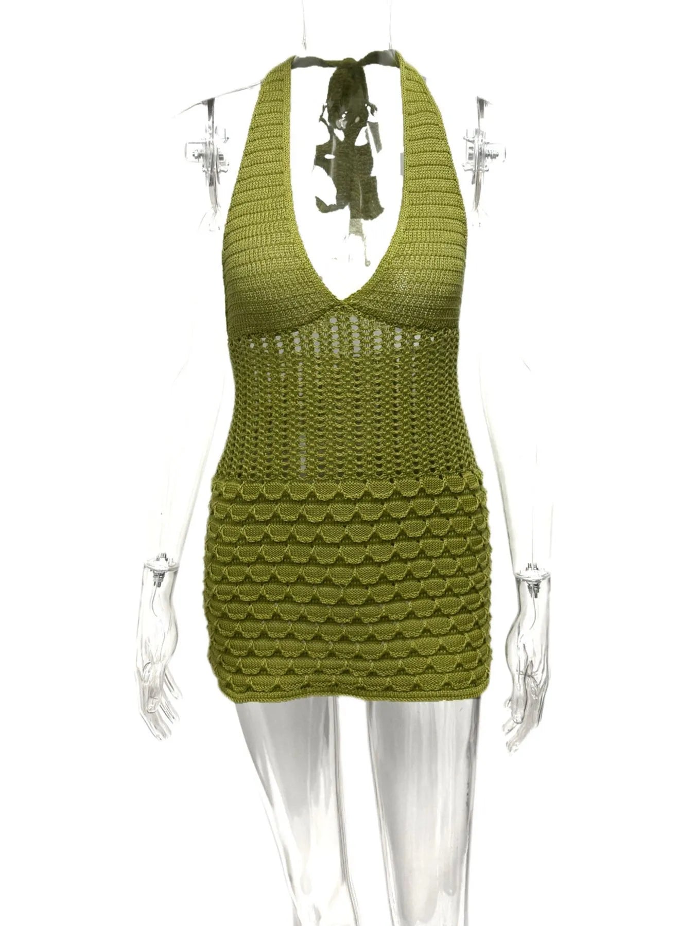 Crochet Halter Neck Sweater Dress - Fashorio