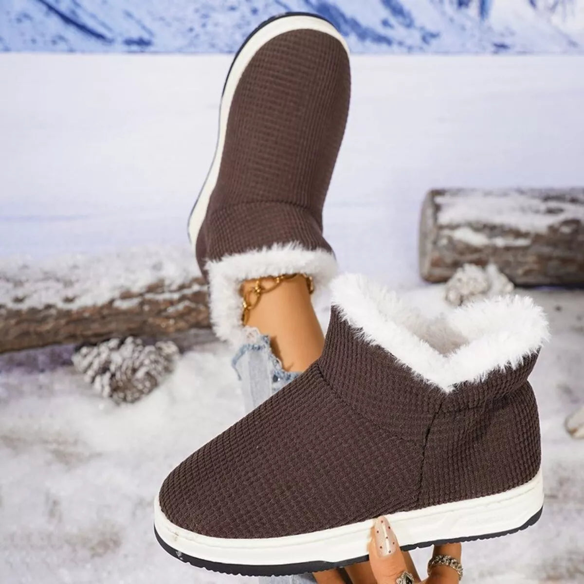Cozy knit ankle boots, back view