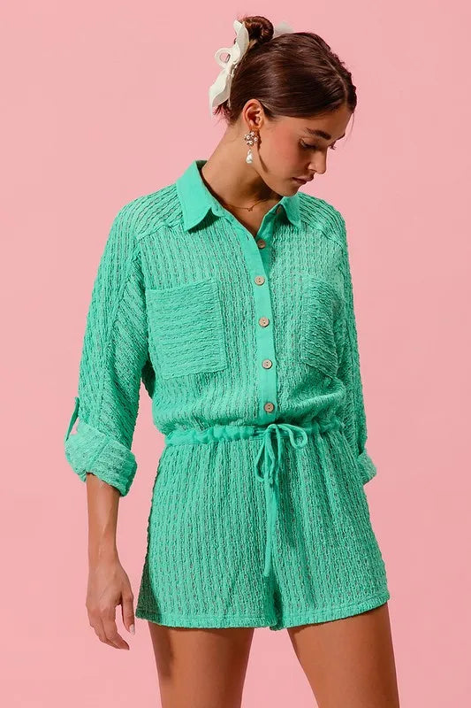 Textured Knit Button Front Romper detail