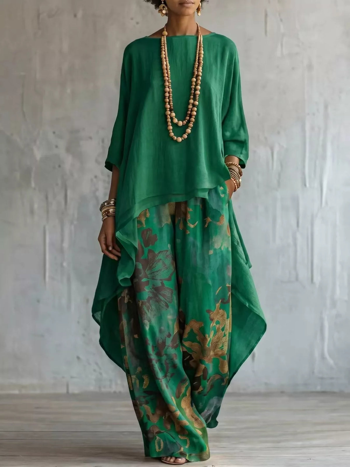 Womens asymmetrical floral set back view