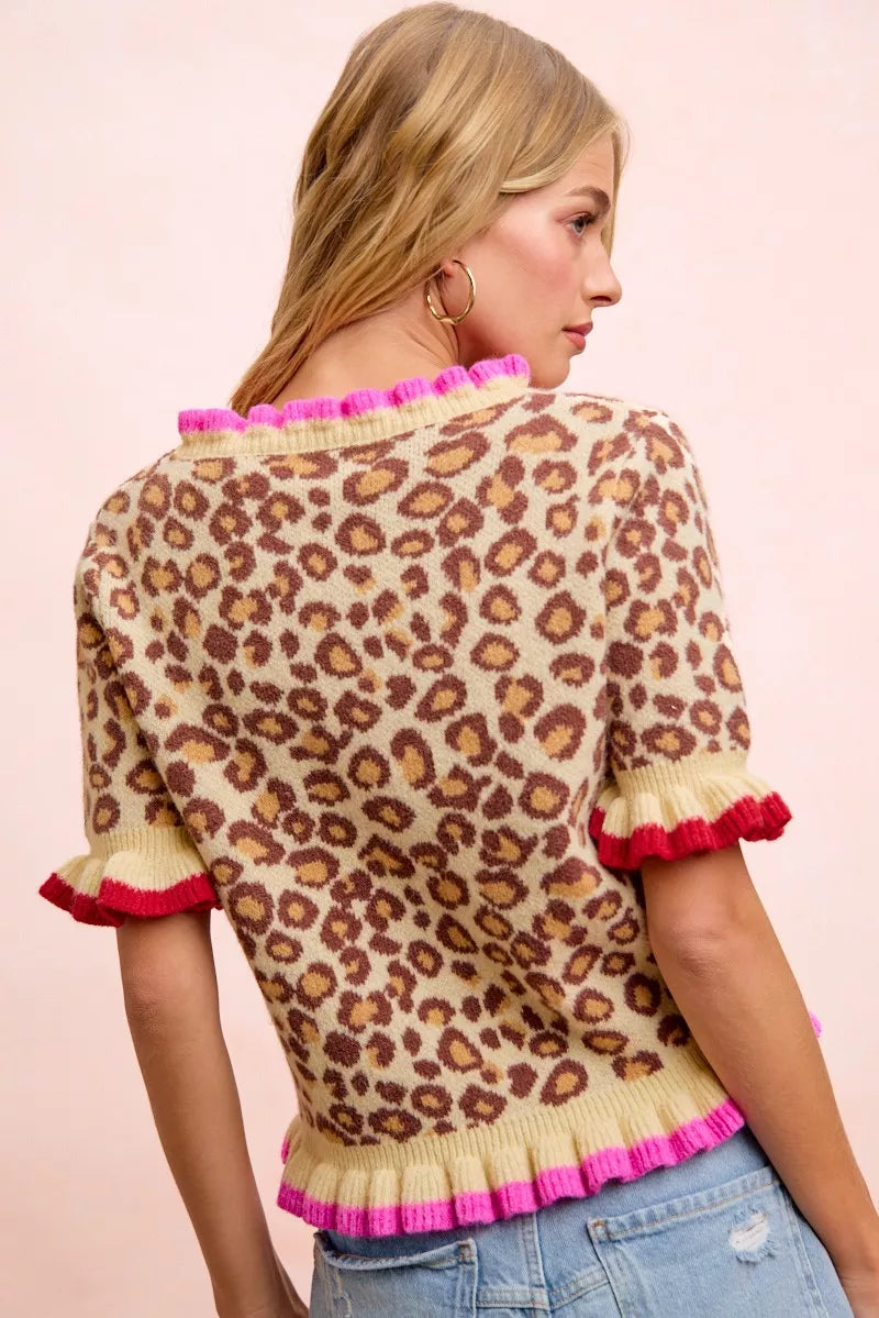 Leopard knit cardigan full length