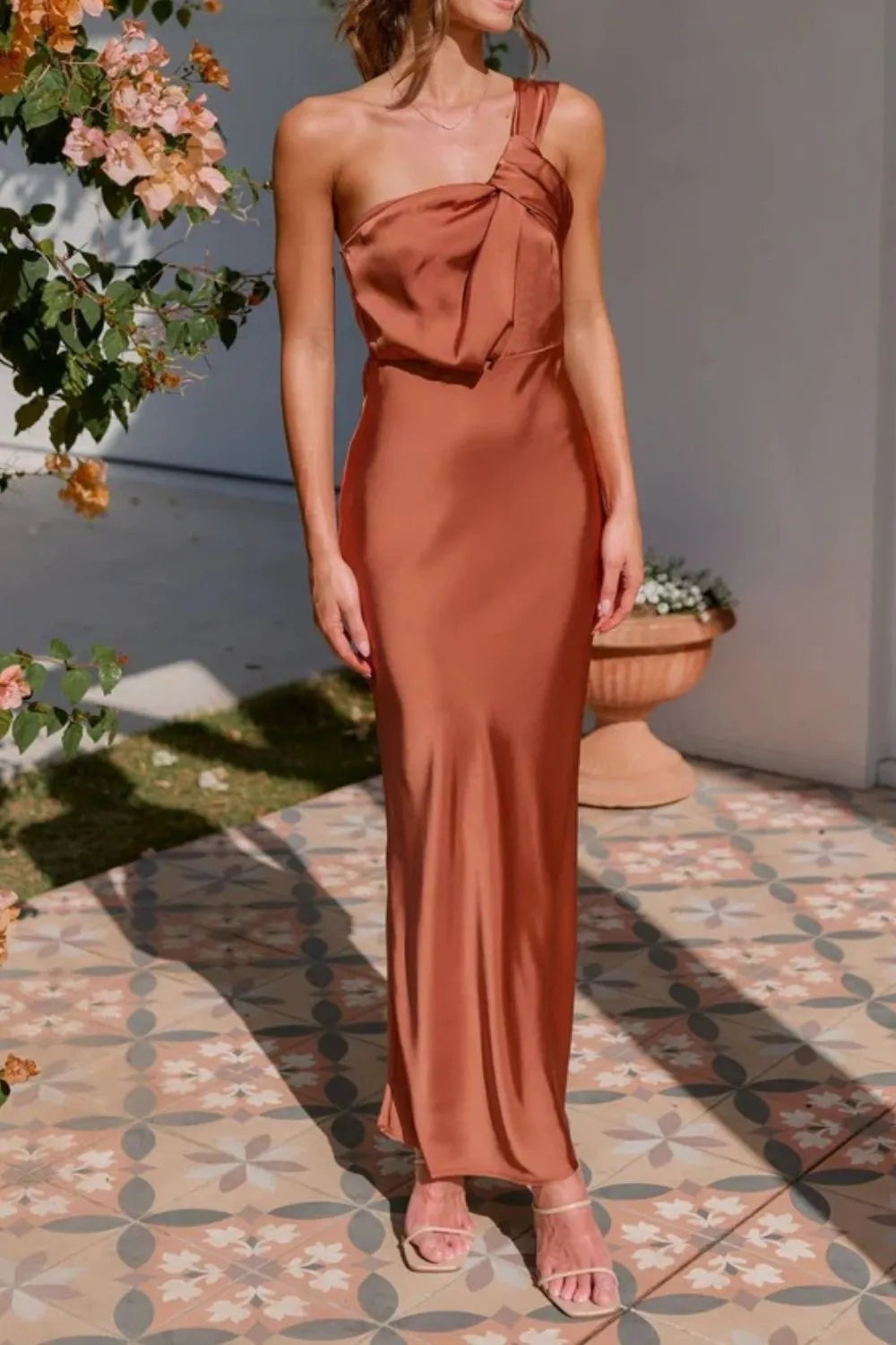 One shoulder sleeveless maxi dress styled view