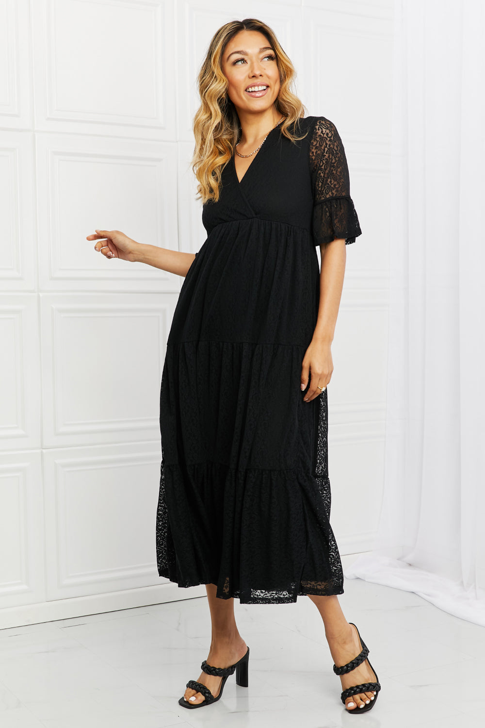 P & Rose Lovely Lace Tiered Dress styled look