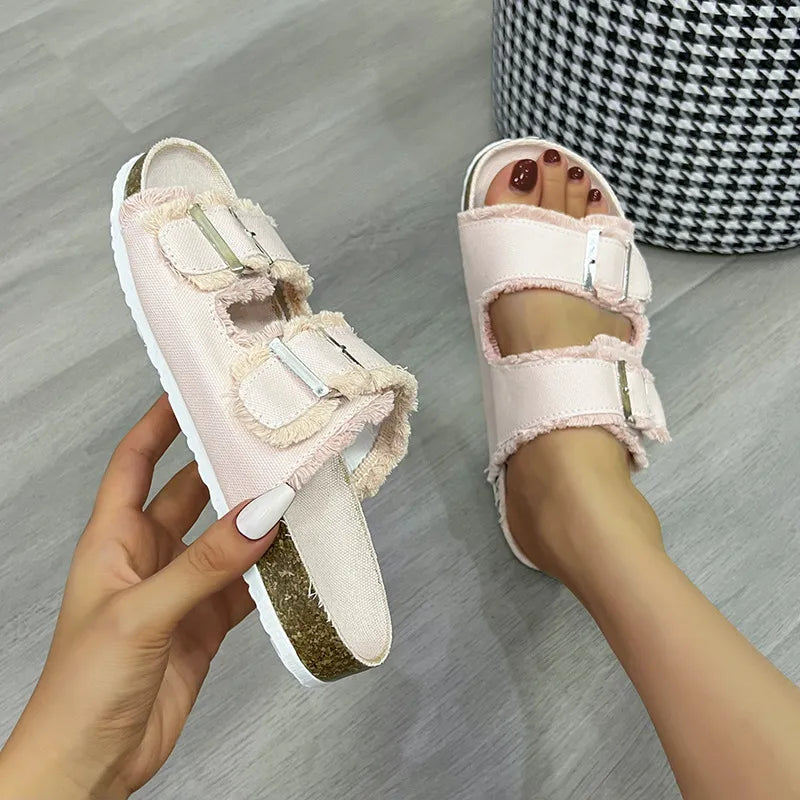 Open toe buckle sandals top down view