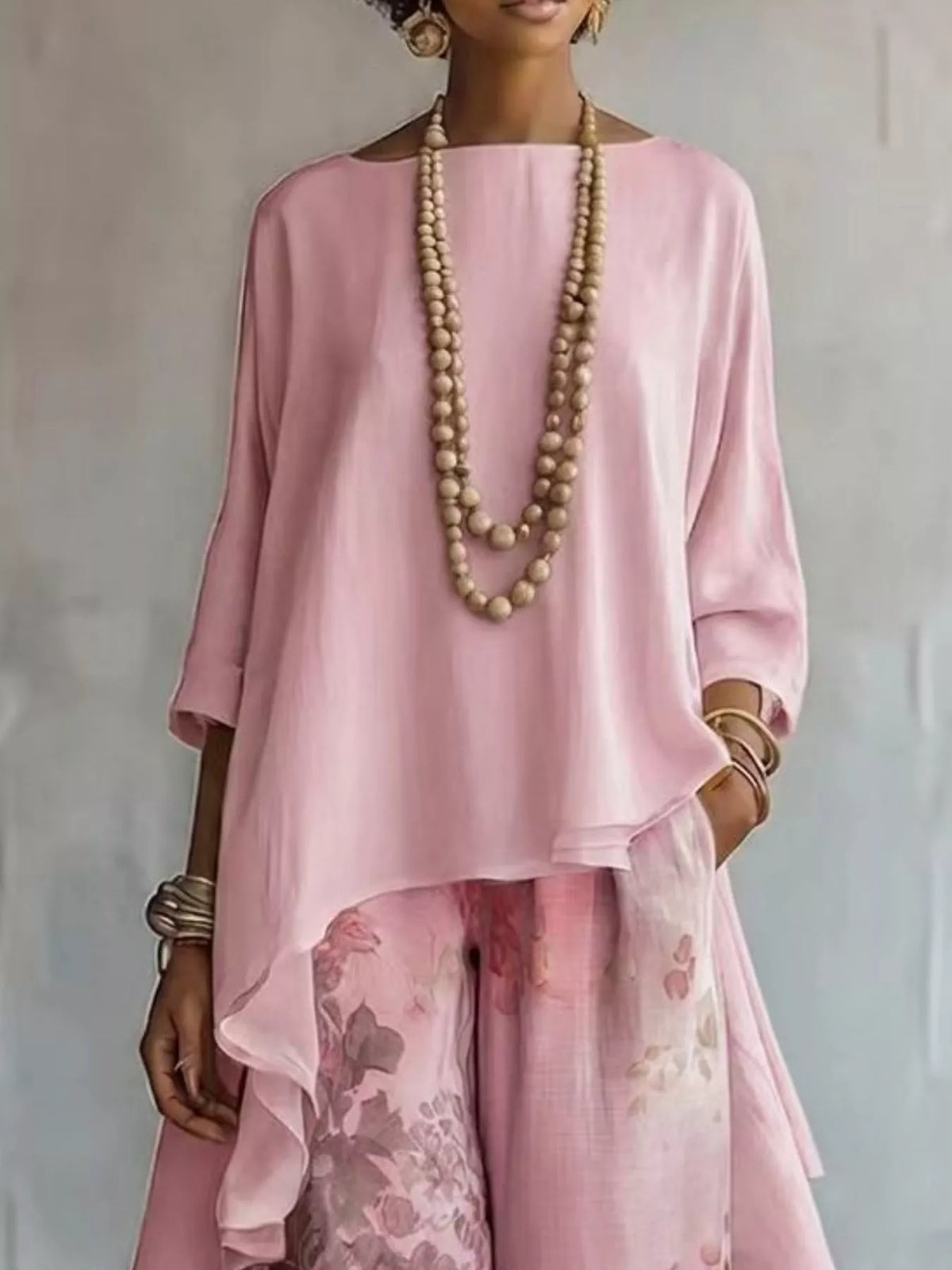 Asymmetrical hem floral set styling