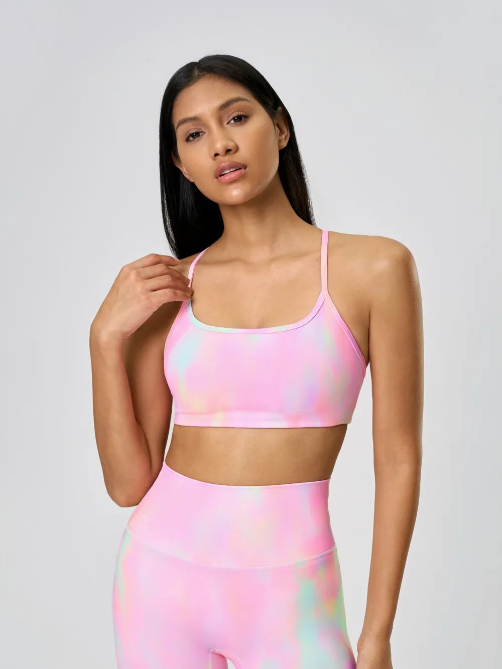 Millennia Crisscross Back Scoop Neck Active Cami with Detachable Chest Pads Multicolor - Fashorio