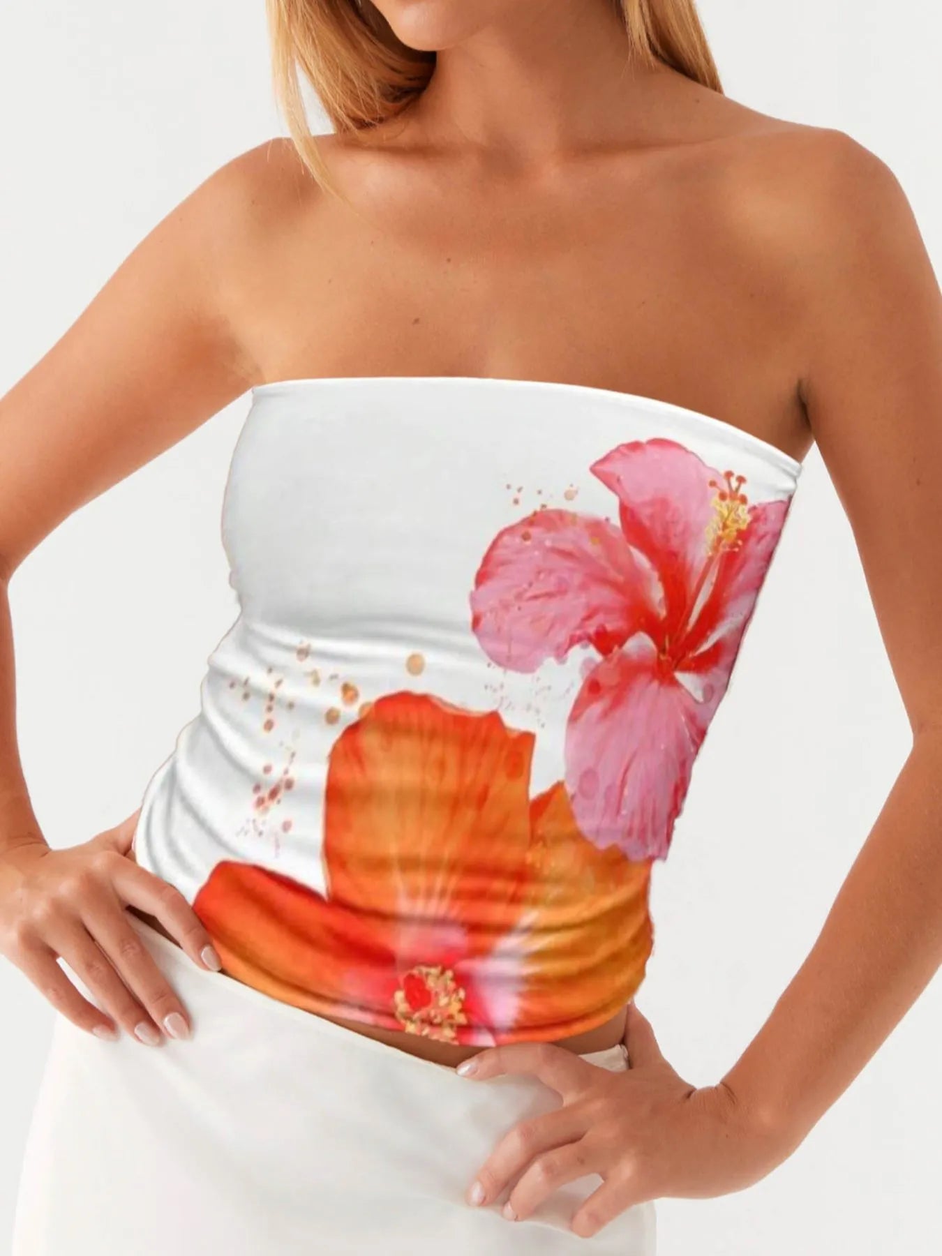 Flower Tube Top White - Fashorio