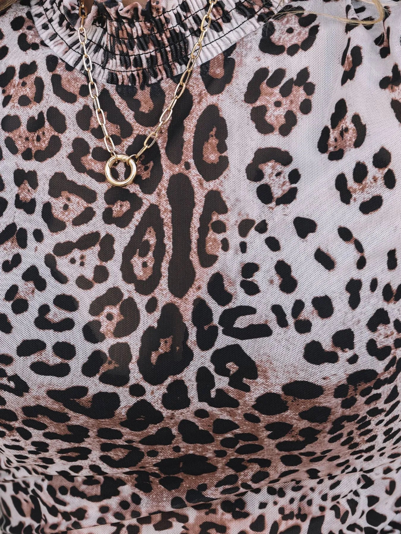 Leopard Print Long Sleeve Mock Neck Bodysuit - Fashorio