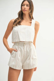 MABLE Square Neck Crop Top and Shorts Set Lt Taupe - Fashorio