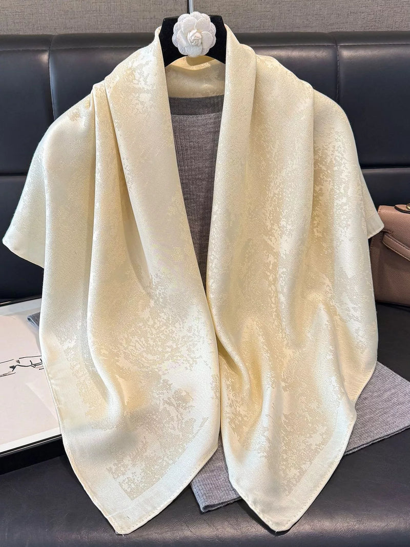 Lightweight silky square scarf in beige