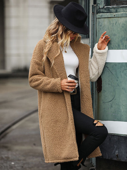 Contrast Dropped Shoulder Sherpa Coat - Fashorio