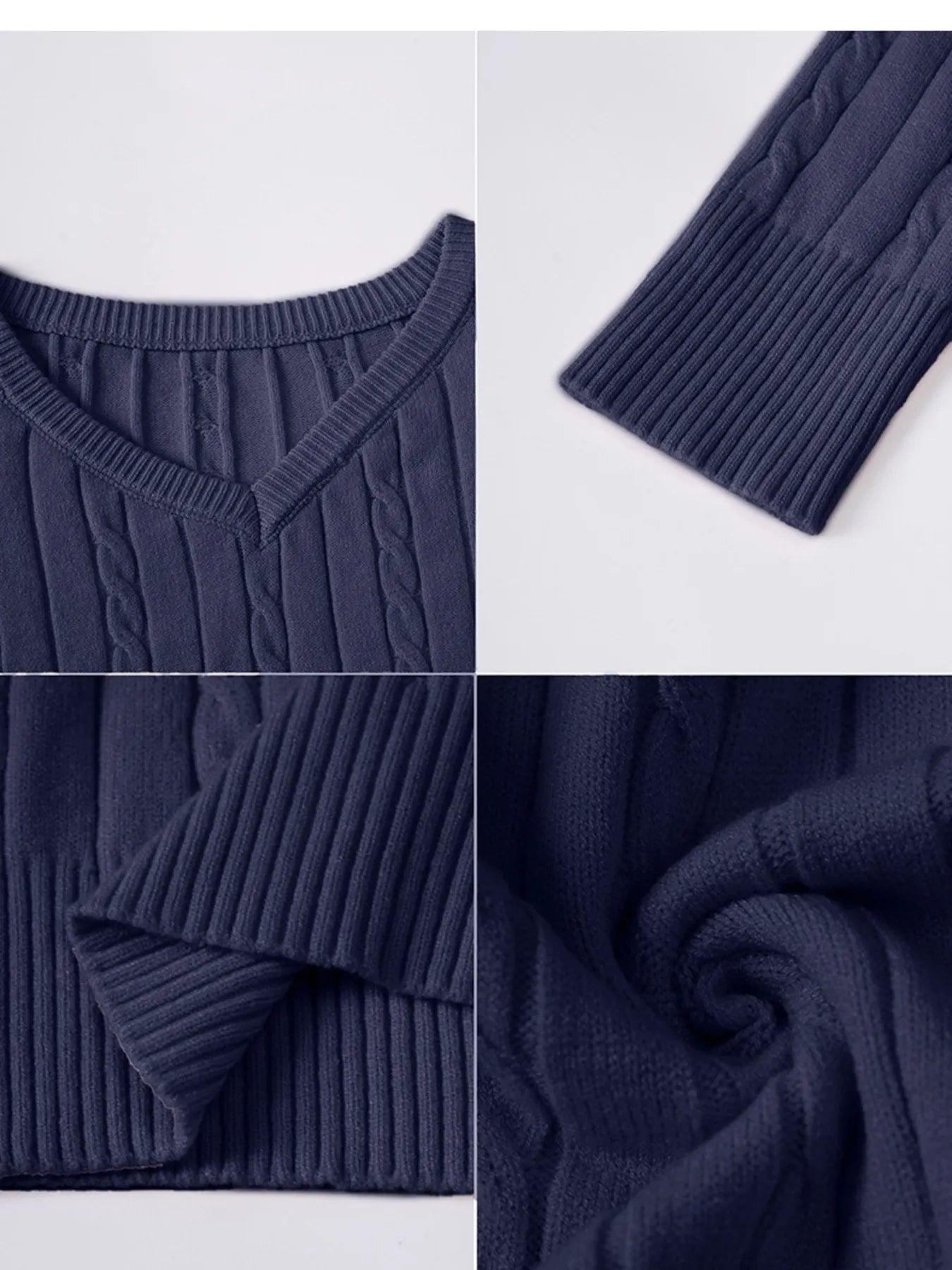 Cable Knit V-Neck Pullover Sweater - Fashorio