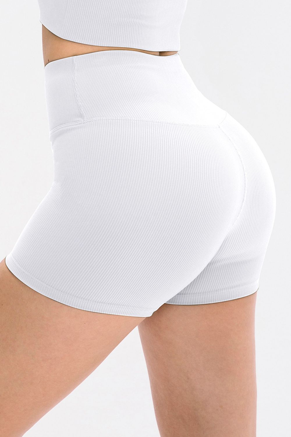 Slim fit wide waistband sports shorts side view