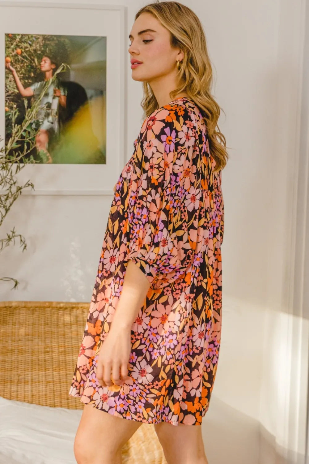 Floral Tied Neck Mini Dress side view
