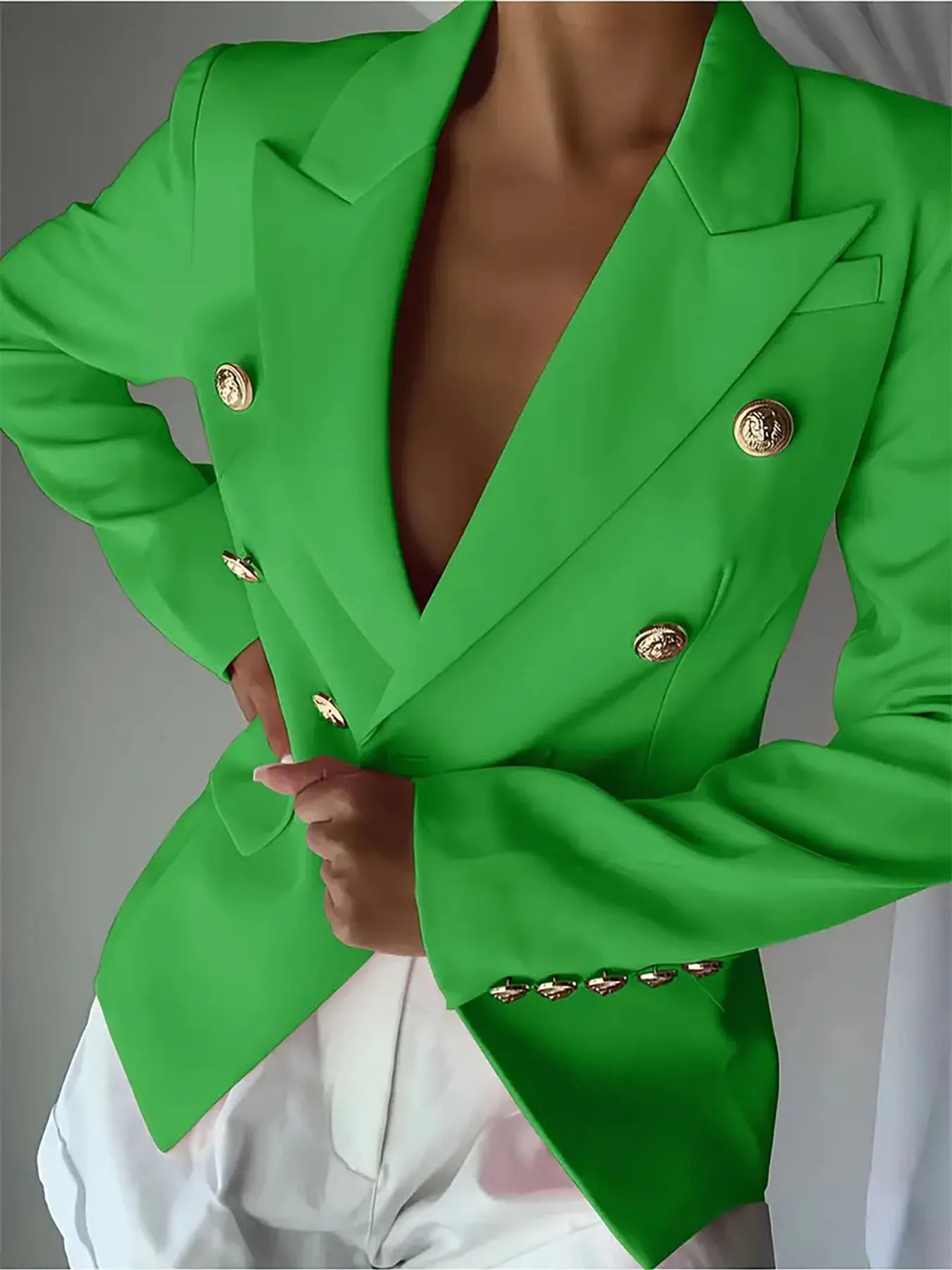 Decor Button Lapel Collar Blazer - Fashorio