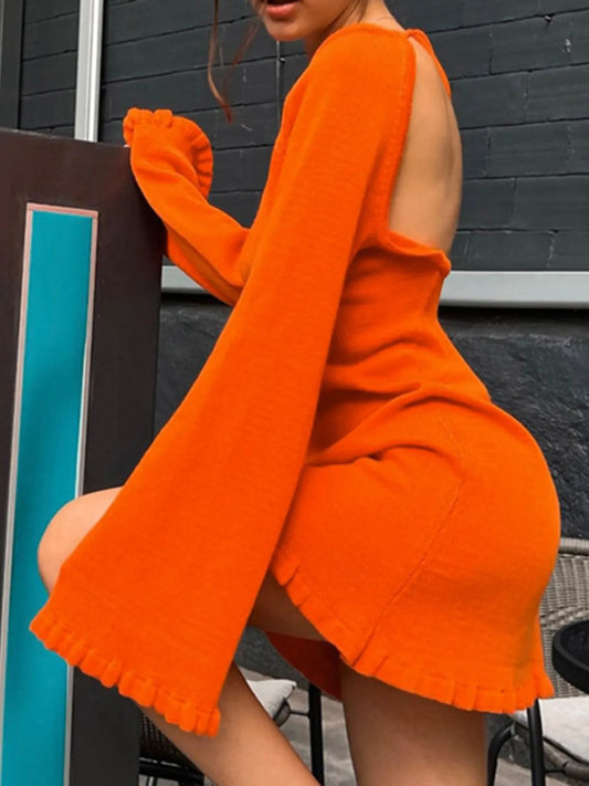 Long Sleeve Backless Sweater Dress - Fashorio