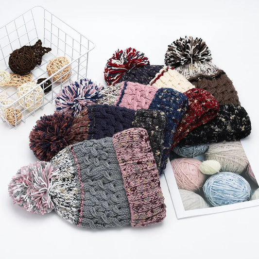 Contrast Thermal Hat with Pompom - Fashorio