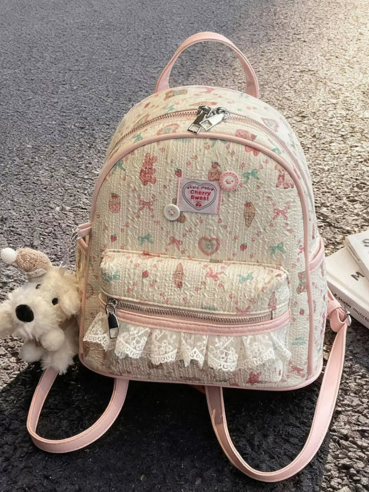 Lace detail mini backpack side angle