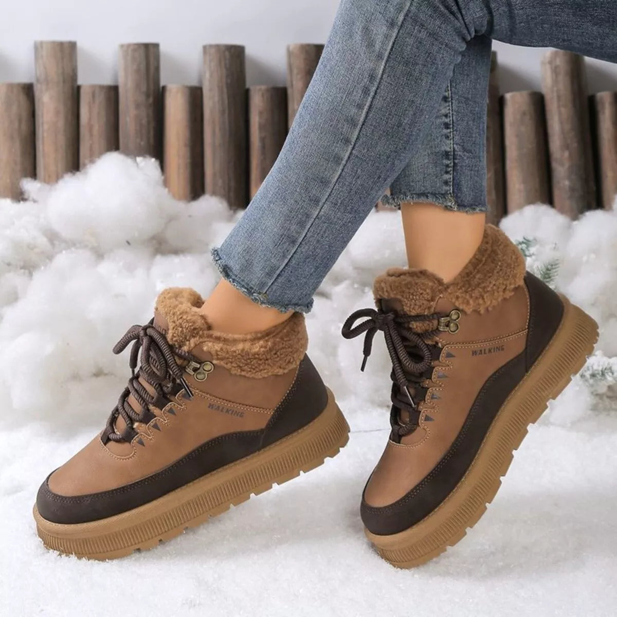 Lace up platform ankle boots toe detail