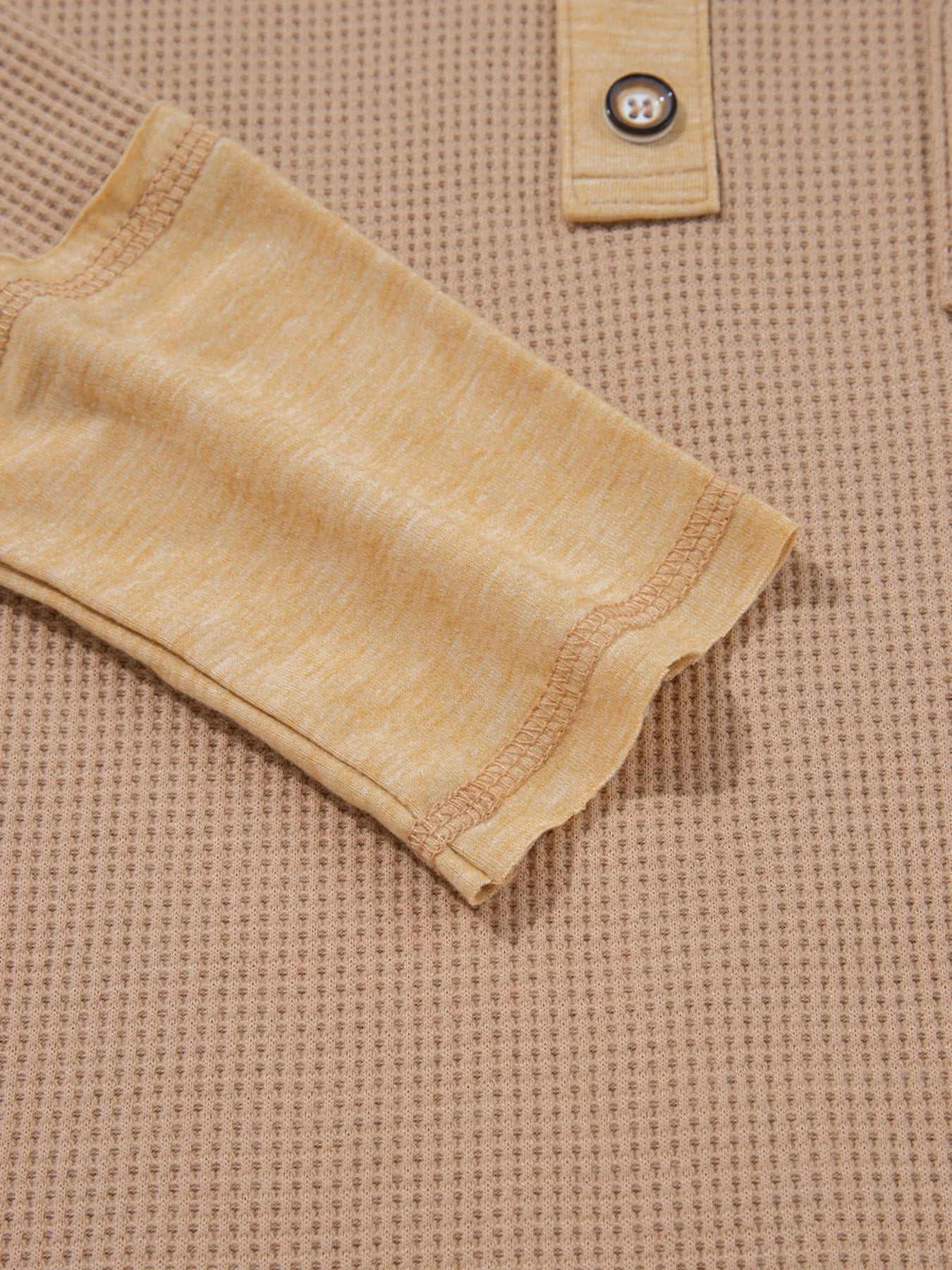 Waffle Textured Tunic Henley Top with Slits - Fashorio