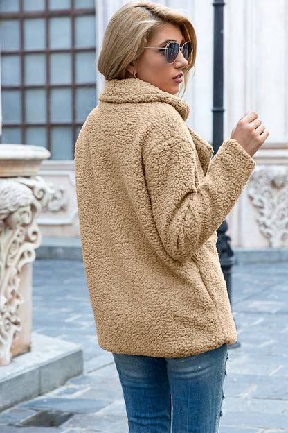 Ivy Lane Full Size Lapel Collar Sherpa Coat - Fashorio