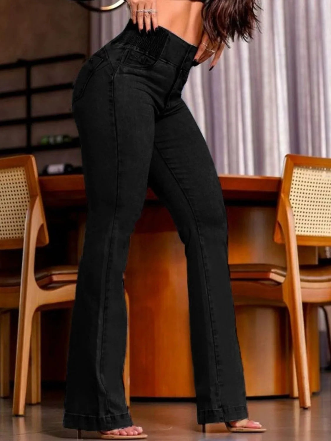 High Rise Smocked Bootcut Jeans, view 9