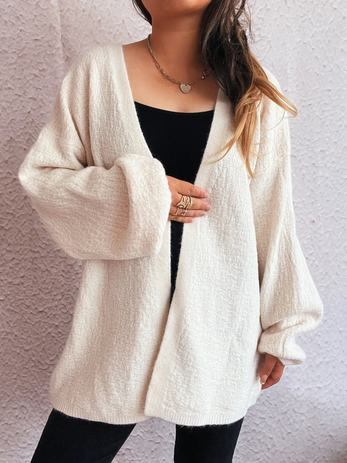 Open front cardigan draped layering view