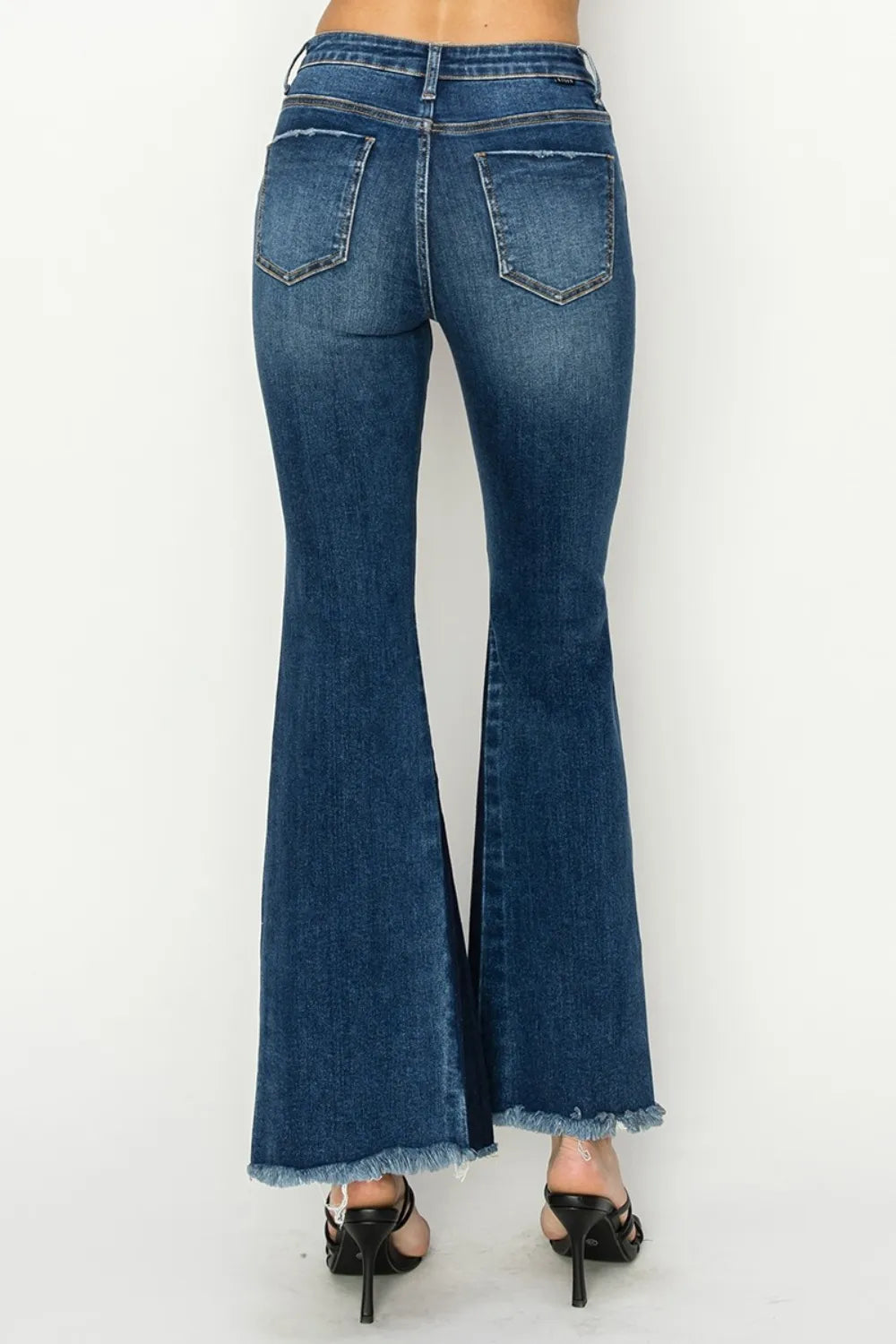 RISEN Full Size High Rise Side Shadow Seam Detail Slit Flare Jeans - Fashorio