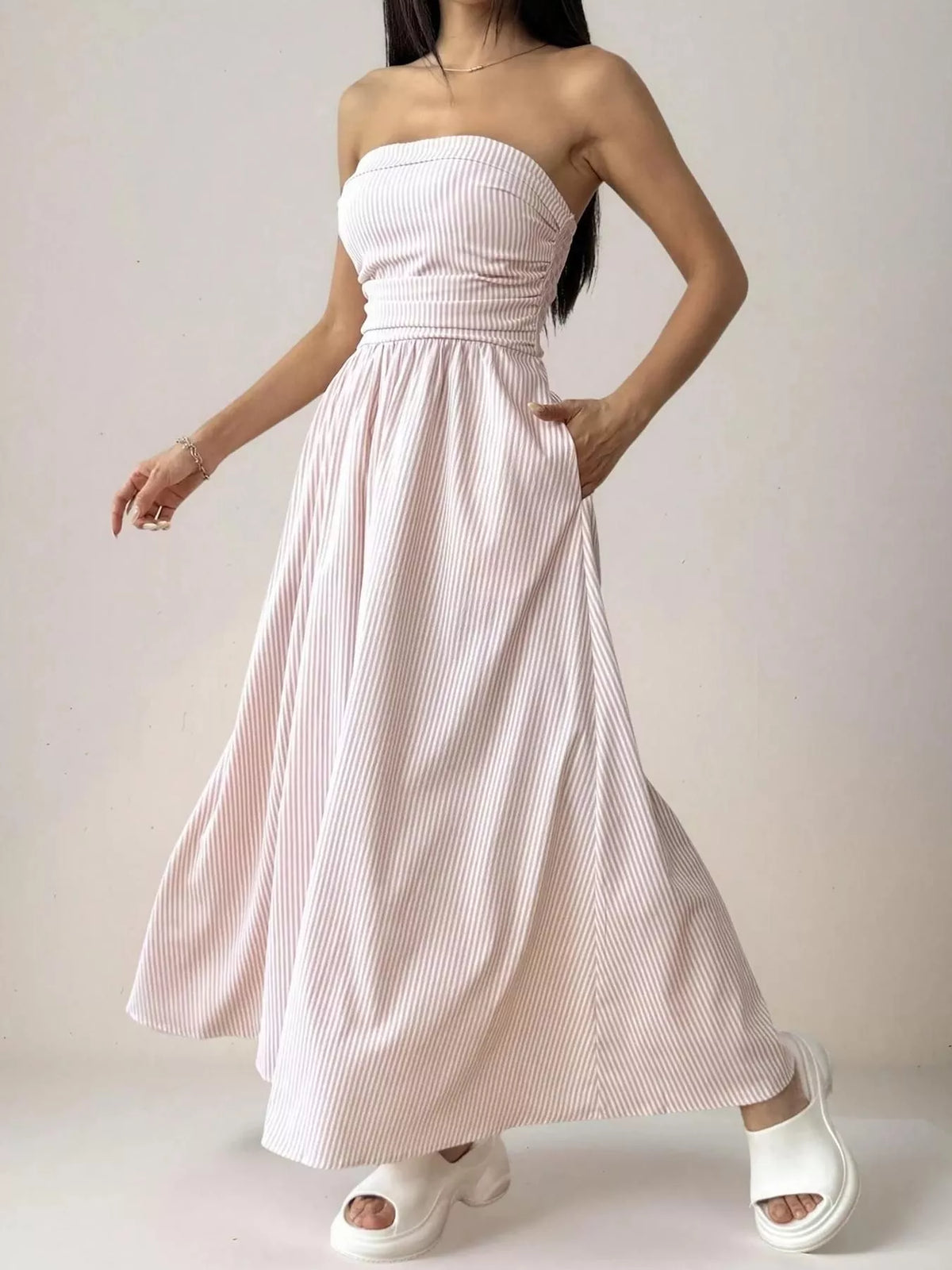 Full length striped maxi dress
